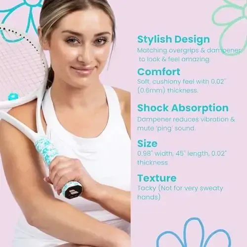 Strawberries and Cream Tennis Tape & Dampener Set - 2 Tacky 45” Long x 0.98” Wide Racket Handle Overgrips & 1 Matching Ping Dampener - 3