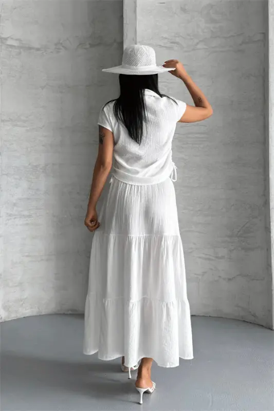 Strawberry Fabric Skirt Suit - WHITE - 8