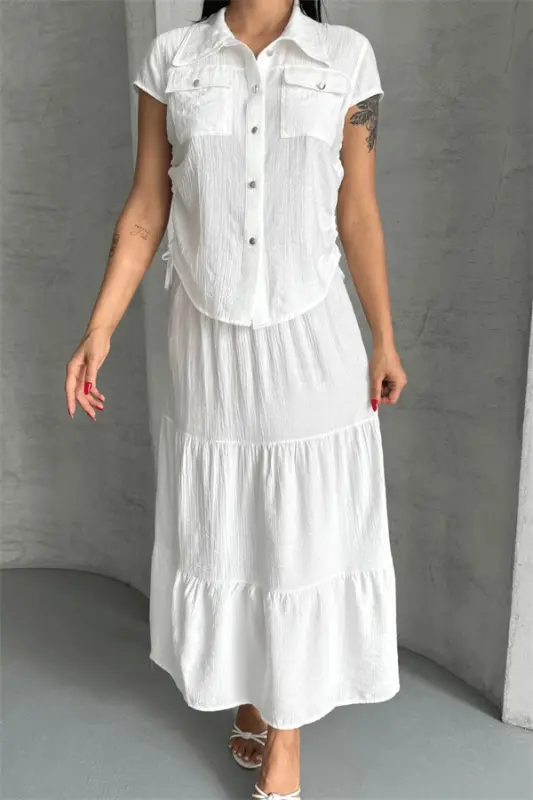 Strawberry Fabric Skirt Suit - WHITE - 3