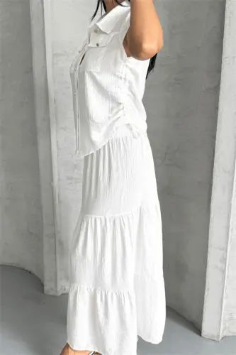 Strawberry Fabric Skirt Suit - WHITE - 4