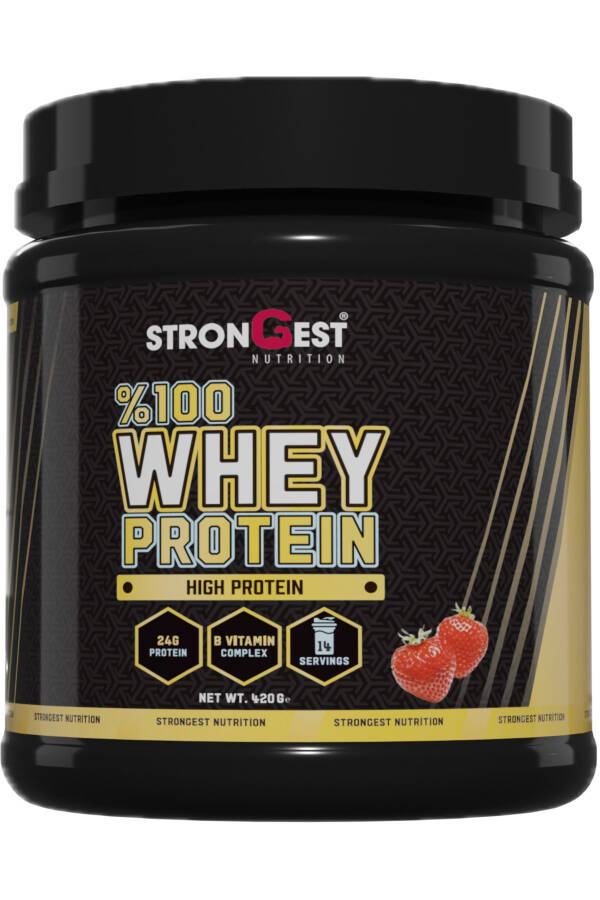 Strawberry Flavored 100% Whey Protein Powder, 420 Gr, 14 Servings - 3