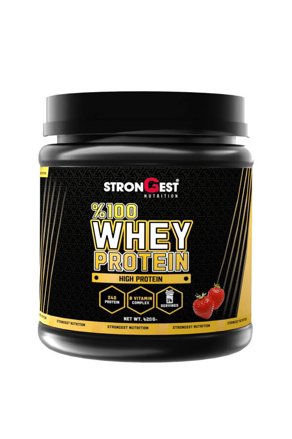 Strawberry Flavored 100% Whey Protein Powder, 420 Gr, 14 Servings - 1