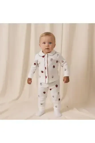 Strawberry Print Baby Newborn Kid Girl Boy Cotton Knitted Pajamas Set Gift-red1 - 2