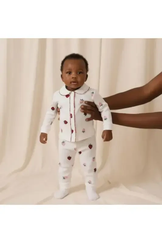 Strawberry Print Baby Newborn Kid Girl Boy Cotton Knitted Pajamas Set Gift-red1 - 3