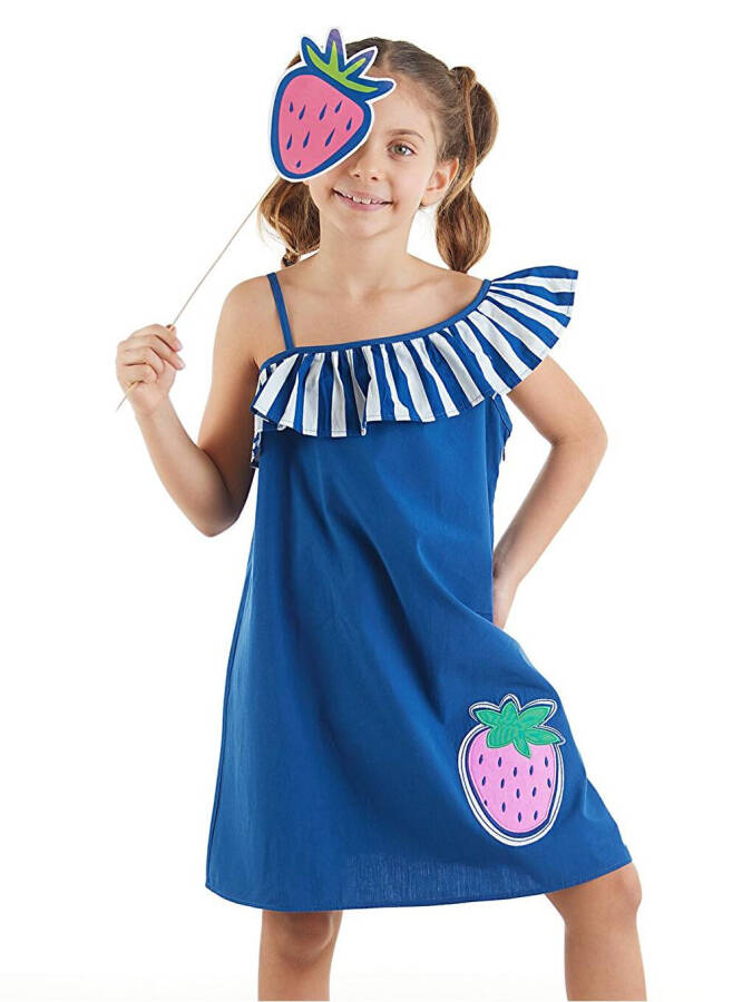 Strawberry Woven Girl's Navy Dress - 1