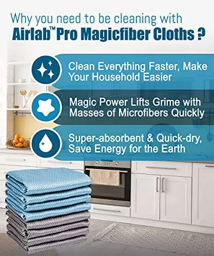 Streak Free Miracle Cleaning Cloths Easy Clean Nanoscale, Pack of 8, 12'' x 16'', Microfiber Polishing Windows Glass Lint Free Rags Stainless Steel Car Kitchen Reusable - 2