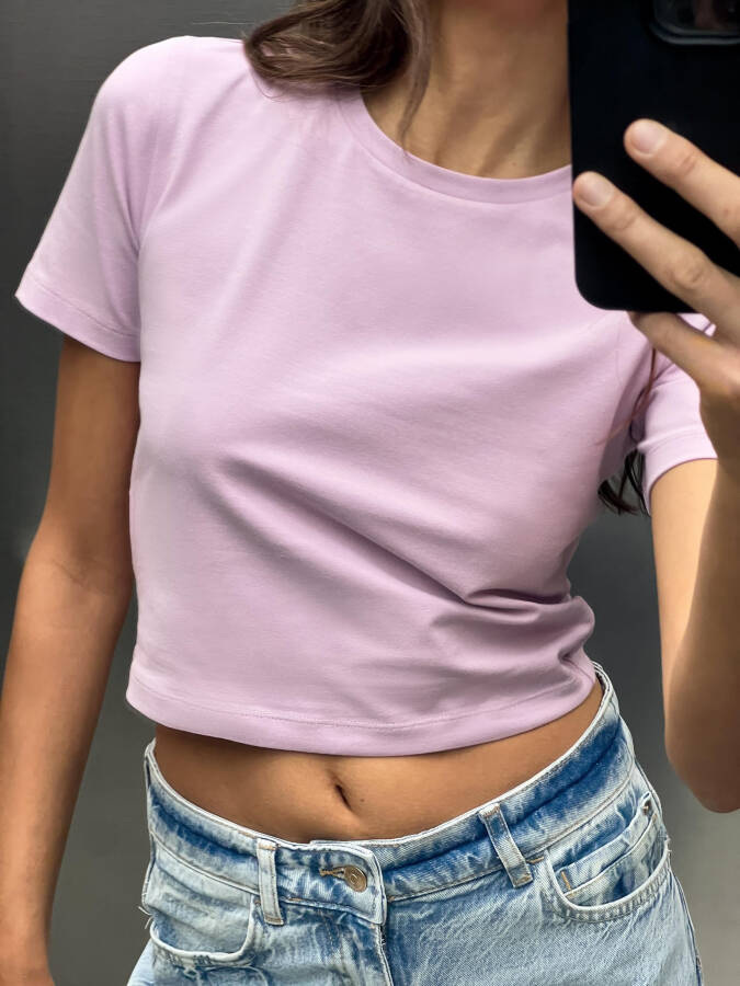 STREÇ CROP T-SHIRT Siyah Beyaz Kahverengi / Köstebek Leylak - 21