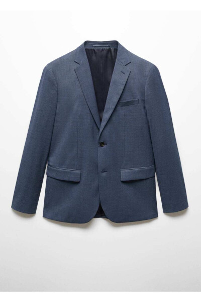 Streç kumaştan süper dar kesim blazer ceket - Çivit Mavisi - 3