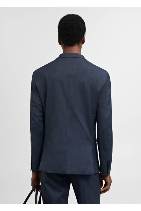 Streç kumaştan süper dar kesim blazer ceket - Çivit Mavisi - 4