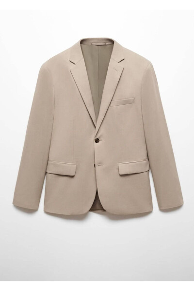 Streç kumaştan süper dar kesim blazer ceket - Bej - 3