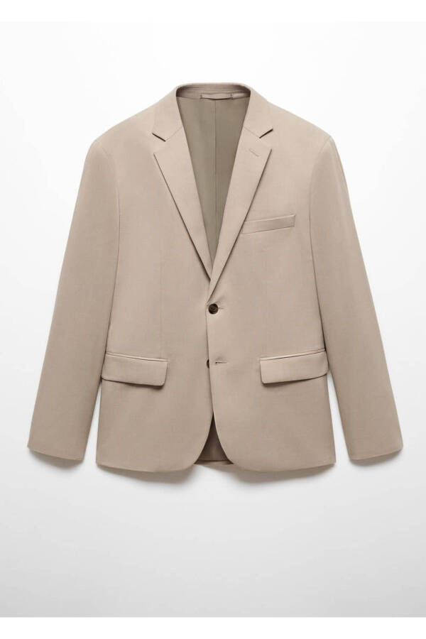 Streç kumaştan süper dar kesim blazer ceket - Bej - 3