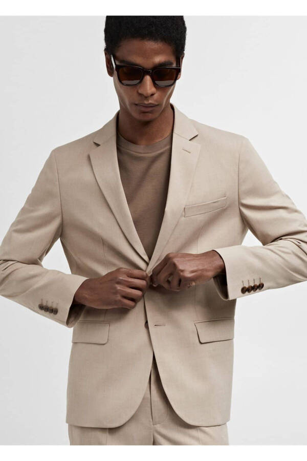 Streç kumaştan süper dar kesim blazer ceket - Bej - 8