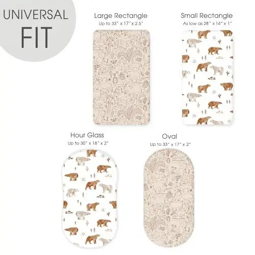Stretch Ultra Soft Fitted Bassinet Sheet Set 2 Pack, Universal Fit for Bassinets Baby Cradle Moses Basket Oval Rectangle Mattress Safe and Snug, Stylish Bassinet Sheets of Sunny Bear Print - 5