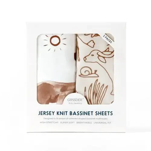 Stretch Ultra Soft Fitted Bassinet Sheet Set 2 Pack, Universal Fit for Bassinets Baby Cradle Moses Basket Oval Rectangle Mattress Safe and Snug, Stylish Bassinet Sheets of Sunny Bear Print - 4