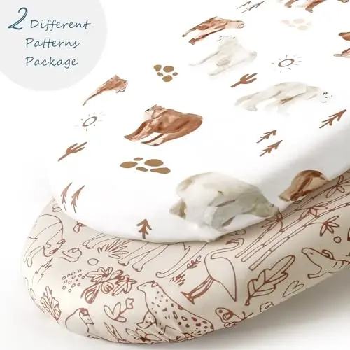 Stretch Ultra Soft Fitted Bassinet Sheet Set 2 Pack, Universal Fit for Bassinets Baby Cradle Moses Basket Oval Rectangle Mattress Safe and Snug, Stylish Bassinet Sheets of Sunny Bear Print - 2