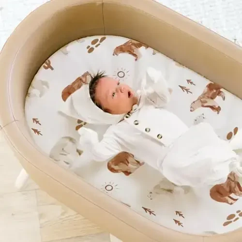 Stretch Ultra Soft Fitted Bassinet Sheet Set 2 Pack, Universal Fit for Bassinets Baby Cradle Moses Basket Oval Rectangle Mattress Safe and Snug, Stylish Bassinet Sheets of Sunny Bear Print - 3