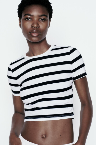 STRETCH CROP T-SHIRT Black / White - 3