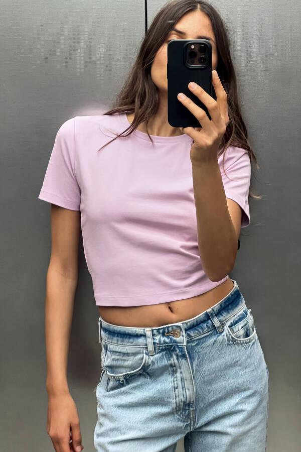 STRETCH CROP T-SHIRT Black White Brown / Mole Lilac - 13