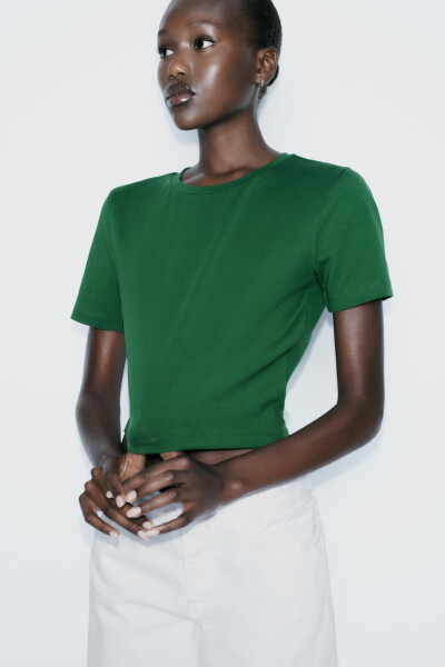 Stretch Crop T-Shirt - Green - 1