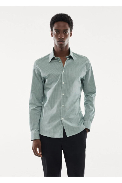 Stretch Fabric Micro Check Shirt - MANGO MAN