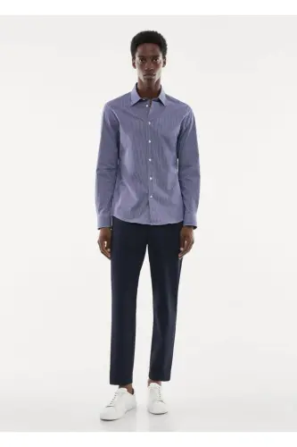 Stretch Micro Check Shirt - Navy Blue - MANGO MAN (1)