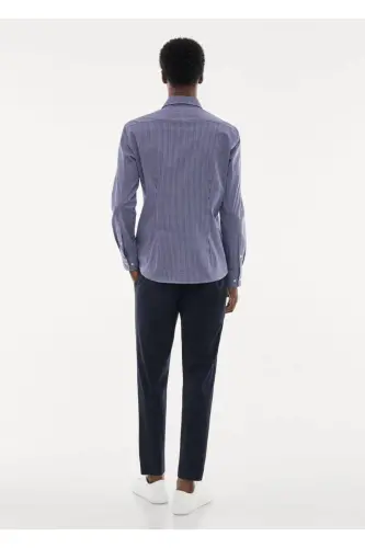 Stretch Micro Check Shirt - Navy Blue - 4