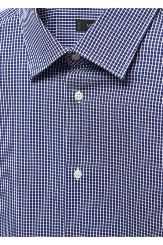Stretch Micro Check Shirt - Navy Blue - 7