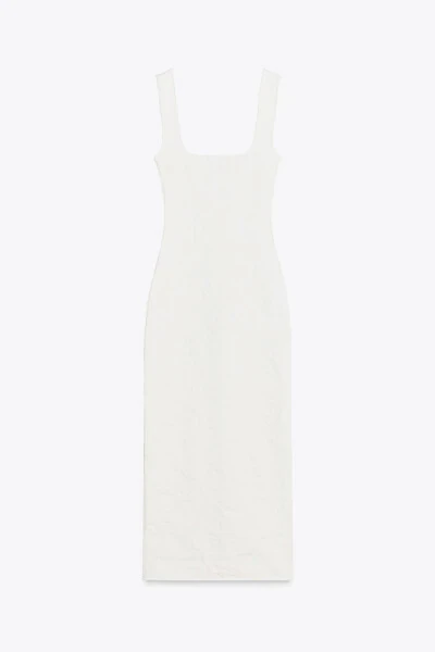 STRETCH SQUARE NECK DRESS-Off-white - 7