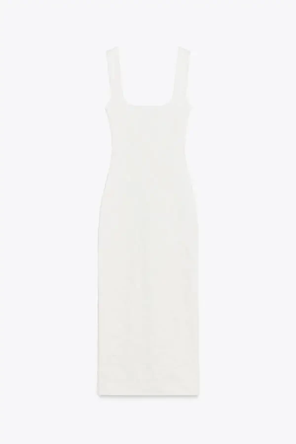 STRETCH SQUARE NECK DRESS-Off-white - 7