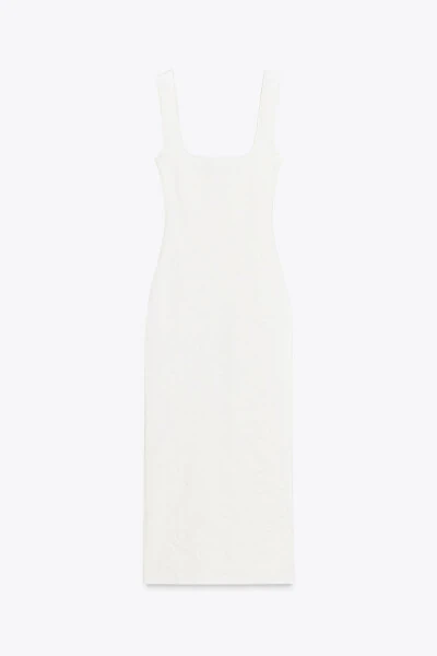 STRETCH SQUARE NECK DRESS-Off-white - 8