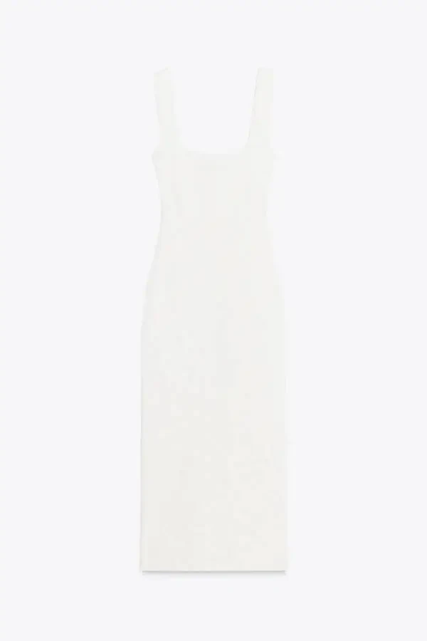STRETCH SQUARE NECK DRESS-Off-white - 8