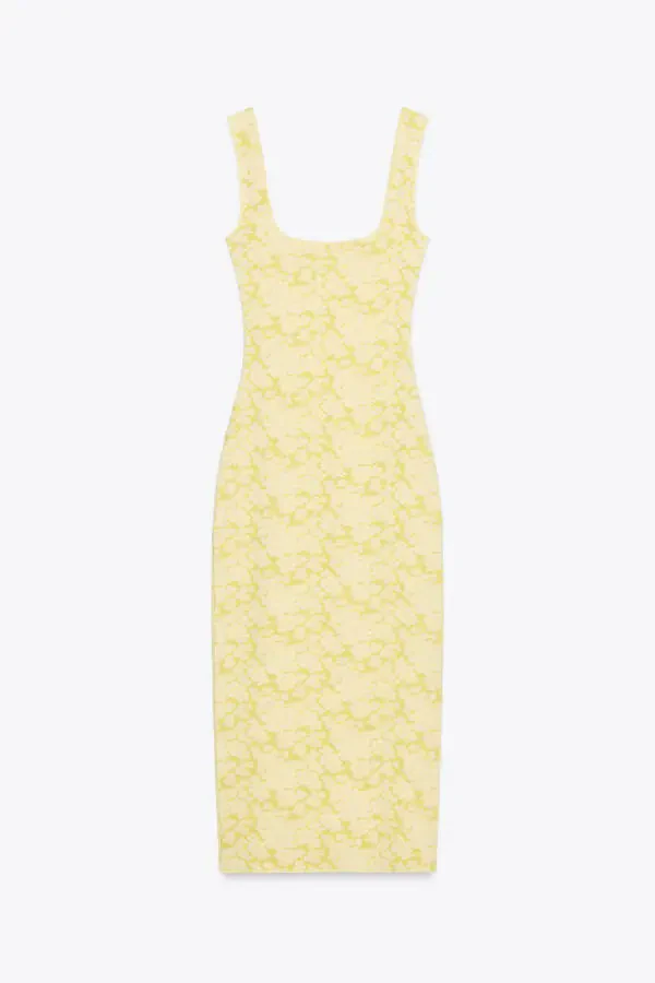 STRETCH SQUARE NECK DRESS-Yellow - 5
