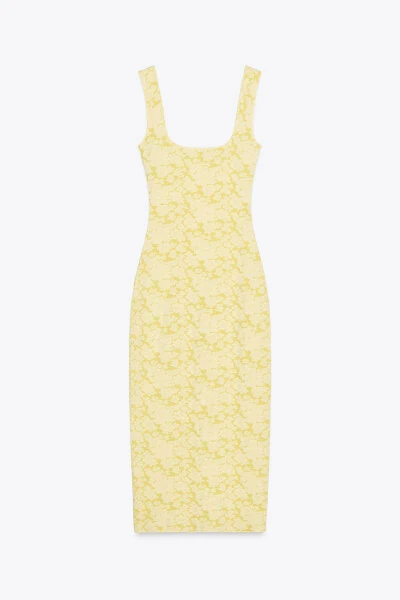 STRETCH SQUARE NECK DRESS-Yellow - 6