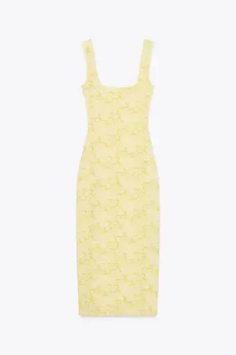 STRETCH SQUARE NECK DRESS-Yellow - 5