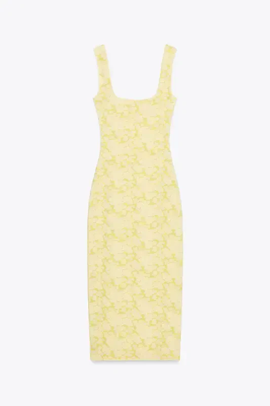STRETCH SQUARE NECK DRESS-Yellow - 5
