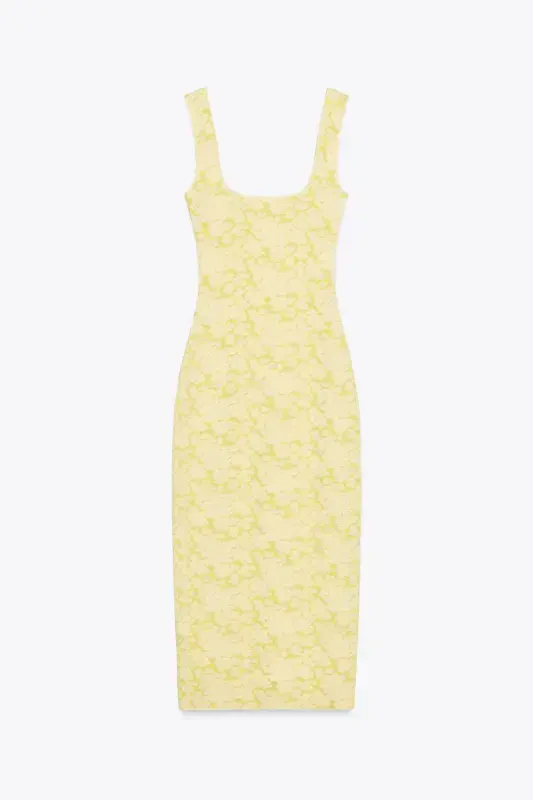 STRETCH SQUARE NECK DRESS-Yellow - 6