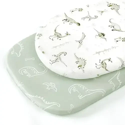Stretch Ultra Soft Fitted Bassinet Sheet Set 2 Pack, Universal Fit for Bassinets Baby Cradle Moses Basket Oval Rectangle Mattress Safe and Snug, Dinosaur - 2