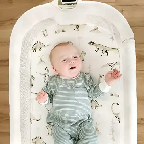 Stretch Ultra Soft Fitted Bassinet Sheet Set 2 Pack, Universal Fit for Bassinets Baby Cradle Moses Basket Oval Rectangle Mattress Safe and Snug, Dinosaur - 4