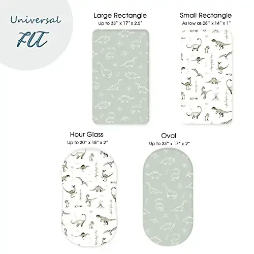 Stretch Ultra Soft Fitted Bassinet Sheet Set 2 Pack, Universal Fit for Bassinets Baby Cradle Moses Basket Oval Rectangle Mattress Safe and Snug, Dinosaur - 5