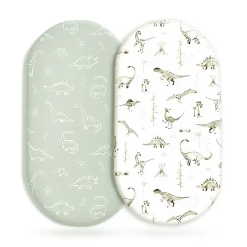 Stretch Ultra Soft Fitted Bassinet Sheet Set 2 Pack, Universal Fit for Bassinets Baby Cradle Moses Basket Oval Rectangle Mattress Safe and Snug, Dinosaur - STRETCH