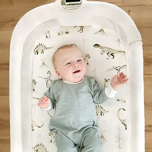 Stretch Ultra Soft Fitted Bassinet Sheet Set 2 Pack, Universal Fit for Bassinets Baby Cradle Moses Basket Oval Rectangle Mattress Safe and Snug, Dinosaur - 4