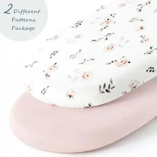 Stretch Ultra Soft Fitted Bassinet Sheet Set 2 Pack, Universal Fit for Bassinets Baby Cradle Moses Basket Oval Rectangle Mattress Safe and Snug, Pink Rose Print - 5