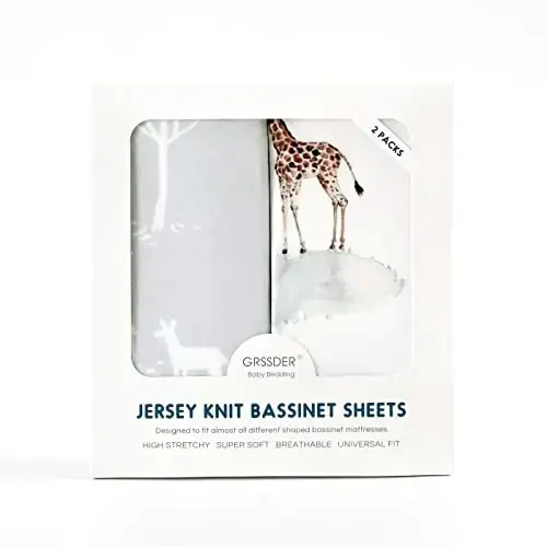 Stretch Ultra Soft Fitted Bassinet Sheet Set 2 Pack, Universal Fit for Bassinets Baby Cradle Moses Basket Oval Rectangle Mattress Safe and Snug, Pretty African Savannah Animals Pattern - 3