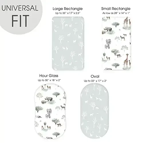Stretch Ultra Soft Fitted Bassinet Sheet Set 2 Pack, Universal Fit for Bassinets Baby Cradle Moses Basket Oval Rectangle Mattress Safe and Snug, Pretty African Savannah Animals Pattern - 5