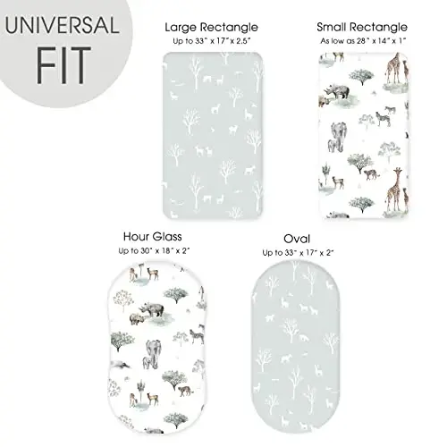 Stretch Ultra Soft Fitted Bassinet Sheet Set 2 Pack, Universal Fit for Bassinets Baby Cradle Moses Basket Oval Rectangle Mattress Safe and Snug, Pretty African Savannah Animals Pattern - 5