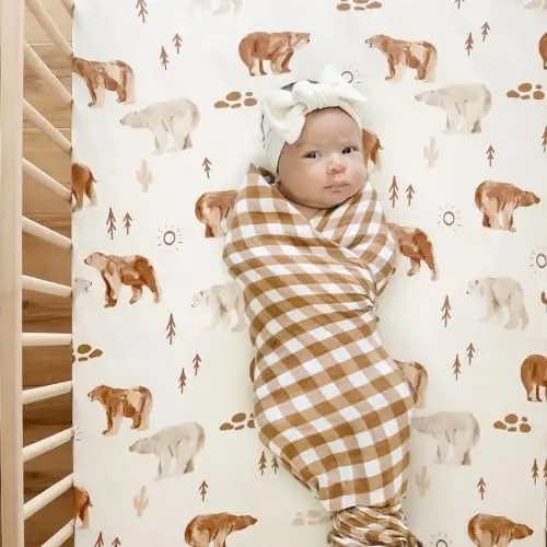 Stretch Ultra Soft Fitted Bassinet Sheet Set 2 Pack, Universal Fit for Bassinets Baby Cradle Moses Basket Oval Rectangle Mattress Safe and Snug, Stylish Bassinet Sheets of Sunny Bear Print - 3