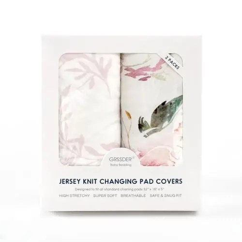 Stretch Ultra Soft Jersey Knit Changing Pad Cover Set 2 Pack, Change Table Pad Covers Fit 32