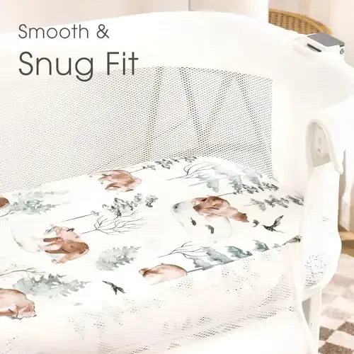 Stretchy Bassinet Mattress Sheets, Ultra Soft Bassinet Sheet 2 Pack, Universal Fitted for Oval Hourglass Rectangular Bassinet Mattress Pad Safe and Snug, Stylish Pattren of Bear and Wolf Print - 4