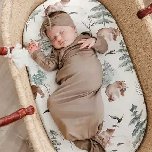 Stretchy Bassinet Mattress Sheets, Ultra Soft Bassinet Sheet 2 Pack, Universal Fitted for Oval Hourglass Rectangular Bassinet Mattress Pad Safe and Snug, Stylish Pattren of Bear and Wolf Print - 5