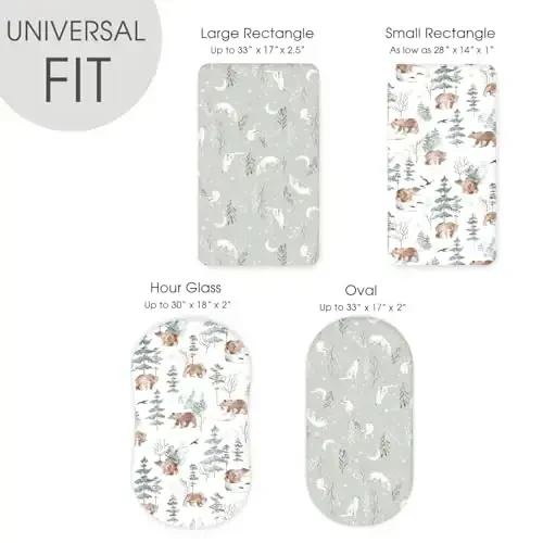 Stretchy Bassinet Mattress Sheets, Ultra Soft Bassinet Sheet 2 Pack, Universal Fitted for Oval Hourglass Rectangular Bassinet Mattress Pad Safe and Snug, Stylish Pattren of Bear and Wolf Print - 6
